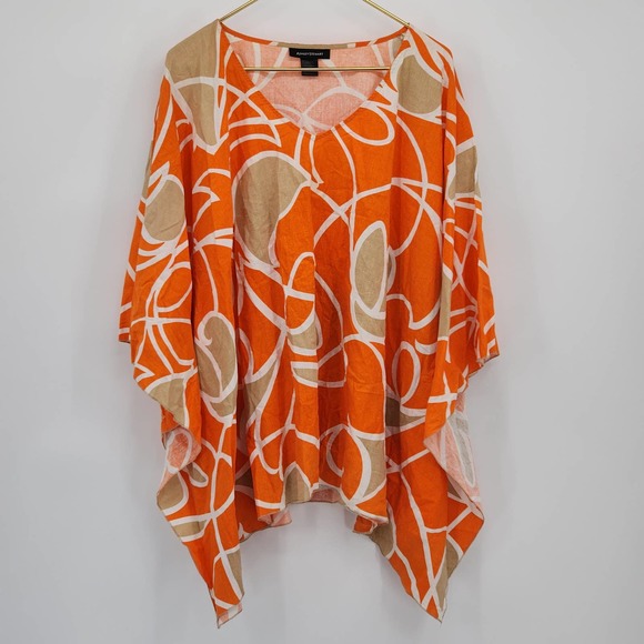 Ashley Stewart Orange Tan Abstract Linen Blend Tunic Top Flowy Plus Size 18/20 - Picture 1 of 5